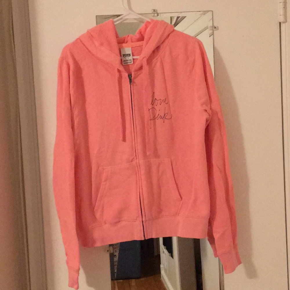 PINK Coral pink hooded sweatshirt Sz L